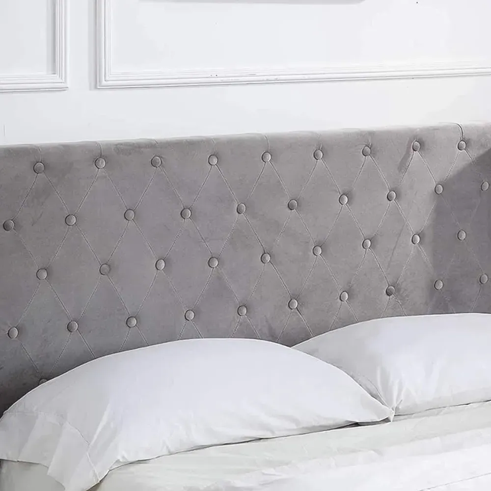 King Size Winged Headboard Ottoman Bed with Mattress - Grey, Velvet