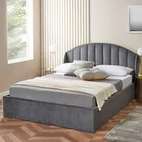 King Size Winged Headboard Ottoman Storage Bed Frame - Grey, Velvet