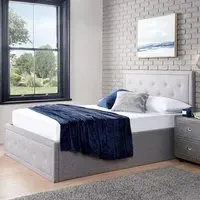 Single Crystal Ottoman Bed with Storage - Grey, Linen