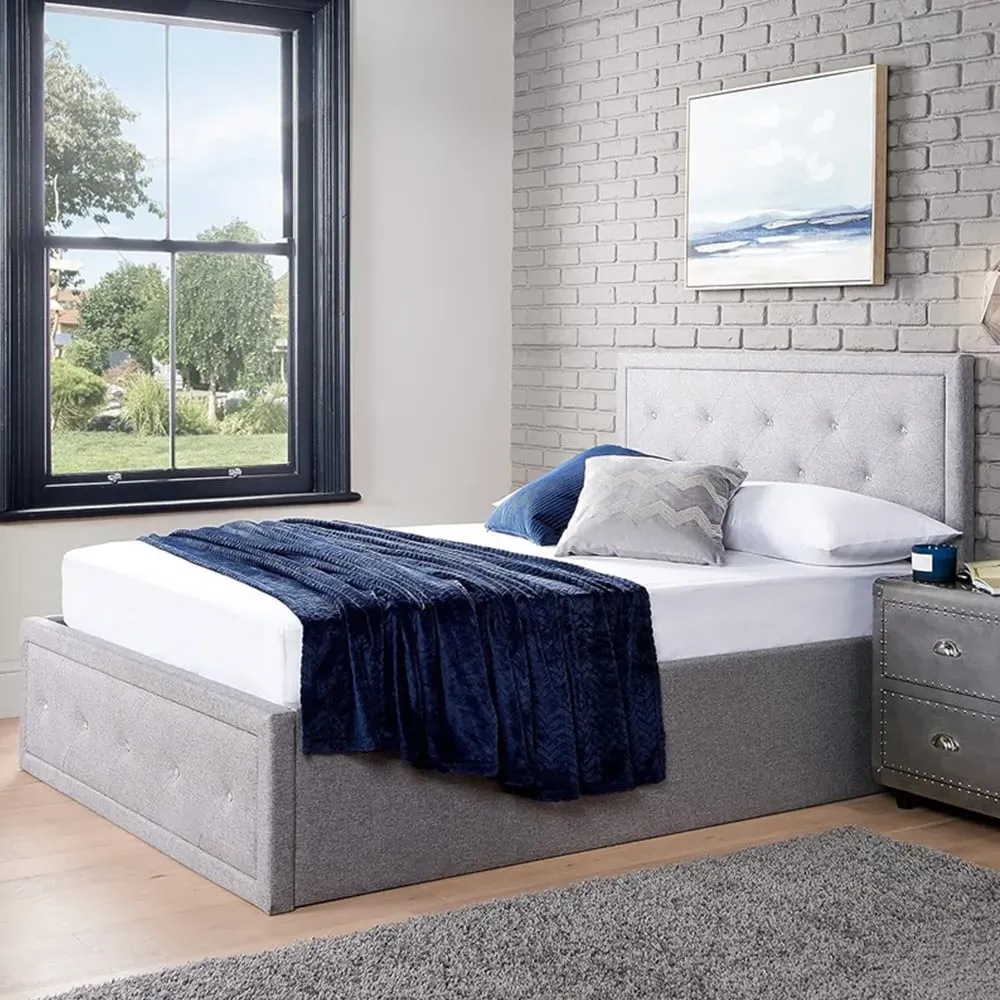 Single Crystal Ottoman Bed with Storage - Grey, Linen