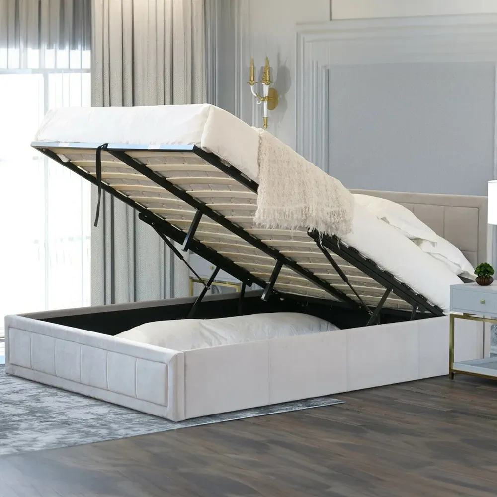 Single Ottoman Bed Frame with Storage and Mattress - Grey, Velvet