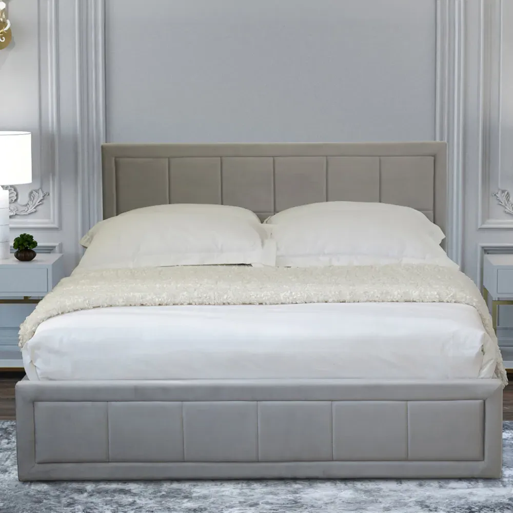 Single Ottoman Bed Frame with Storage and Mattress - Grey, Velvet