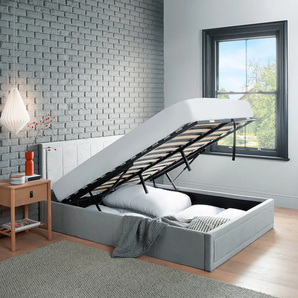 Single Ottoman Bed Frame with Storage and Mattress - Grey, Velvet