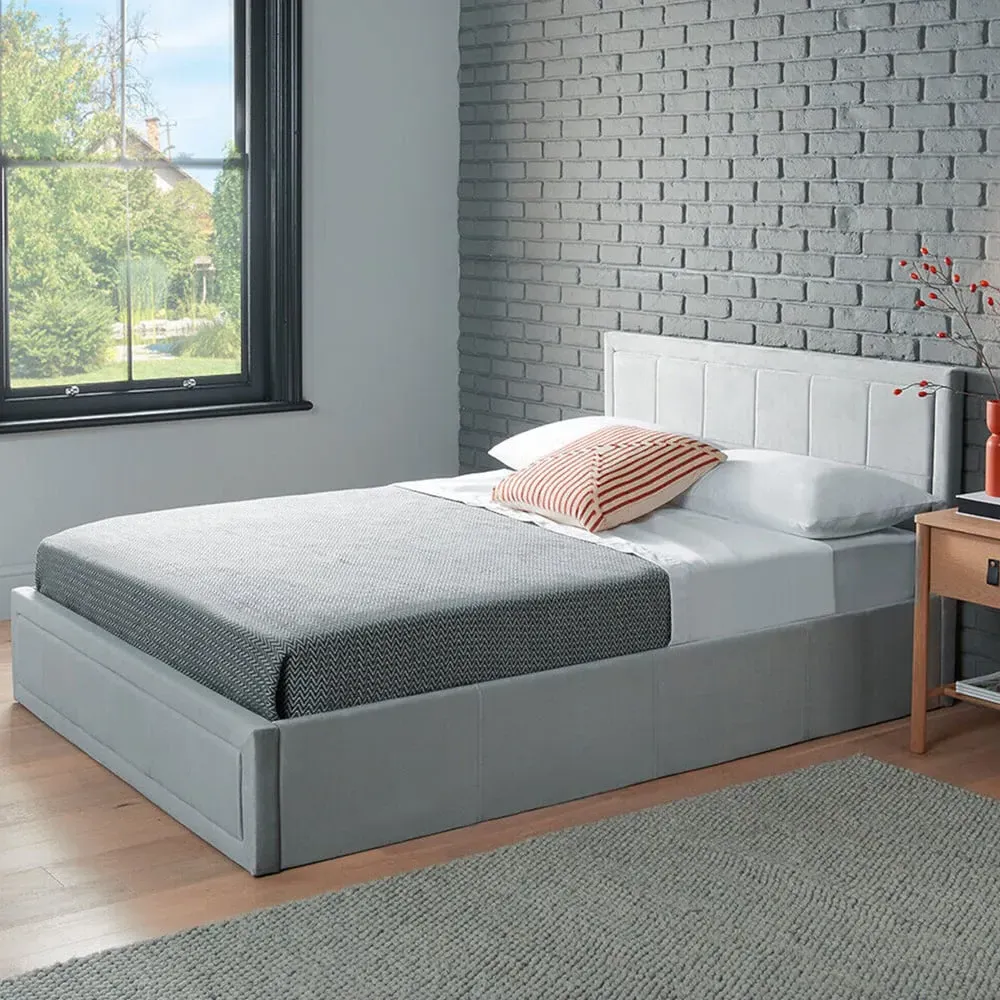 Single Ottoman Bed Frame with Storage and Mattress - Grey, Velvet