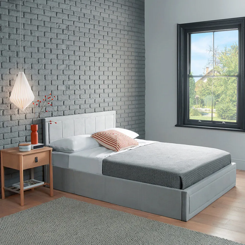 Single Ottoman Bed Frame with Storage - Grey, Velvet