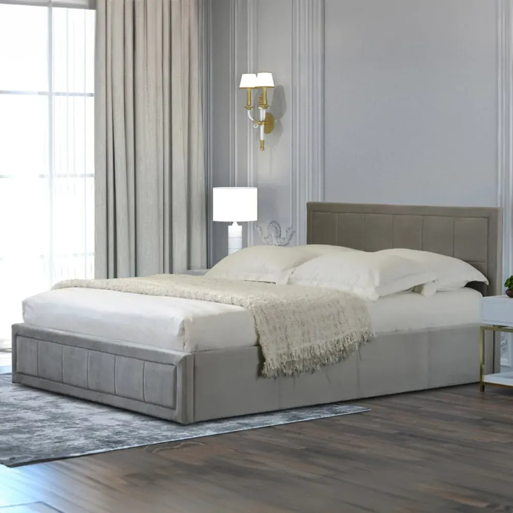 Single Ottoman Bed Frame with Storage - Grey, Velvet image