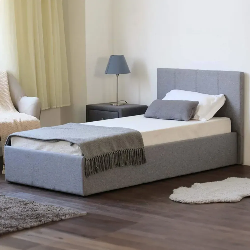 Single Ottoman Bed with Storage - Grey, Linen