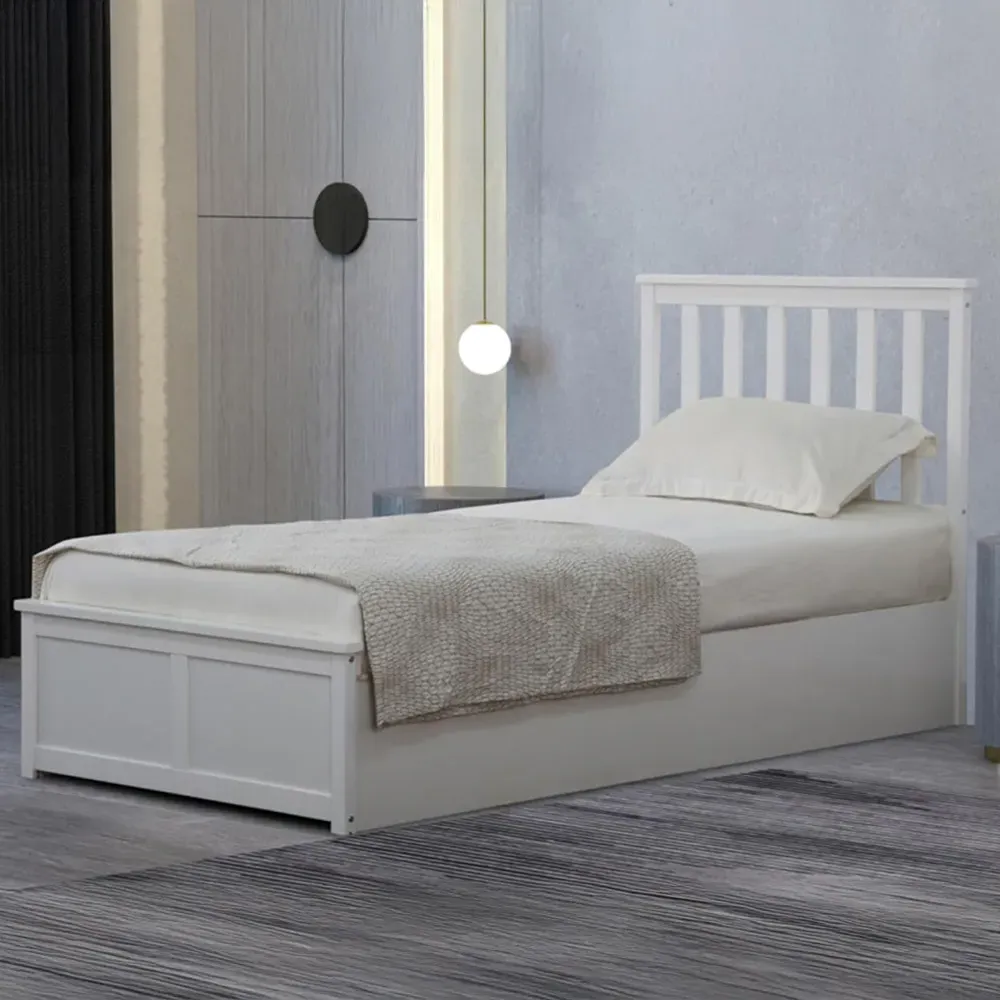 Single Ottoman Bed with Storage - White, Wood