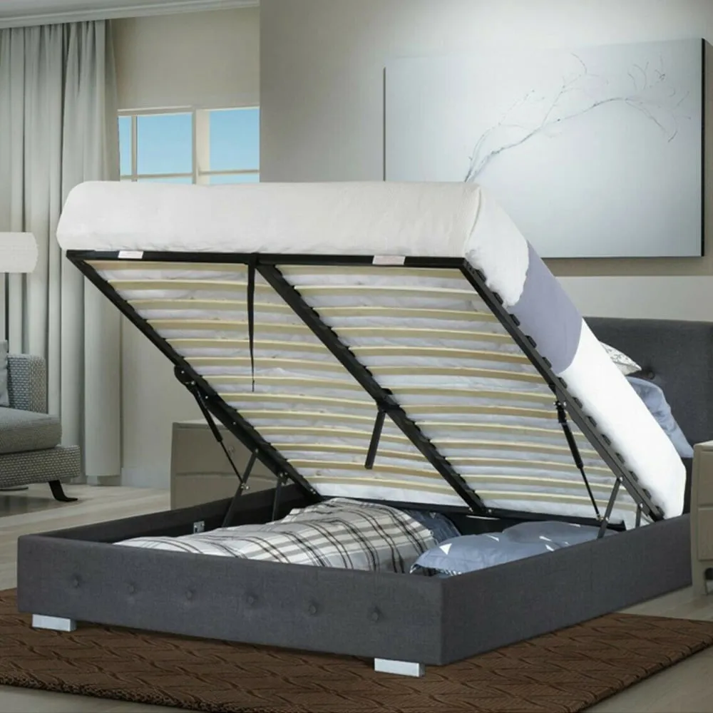 Single Ottoman Storage Bed - Grey, Linen