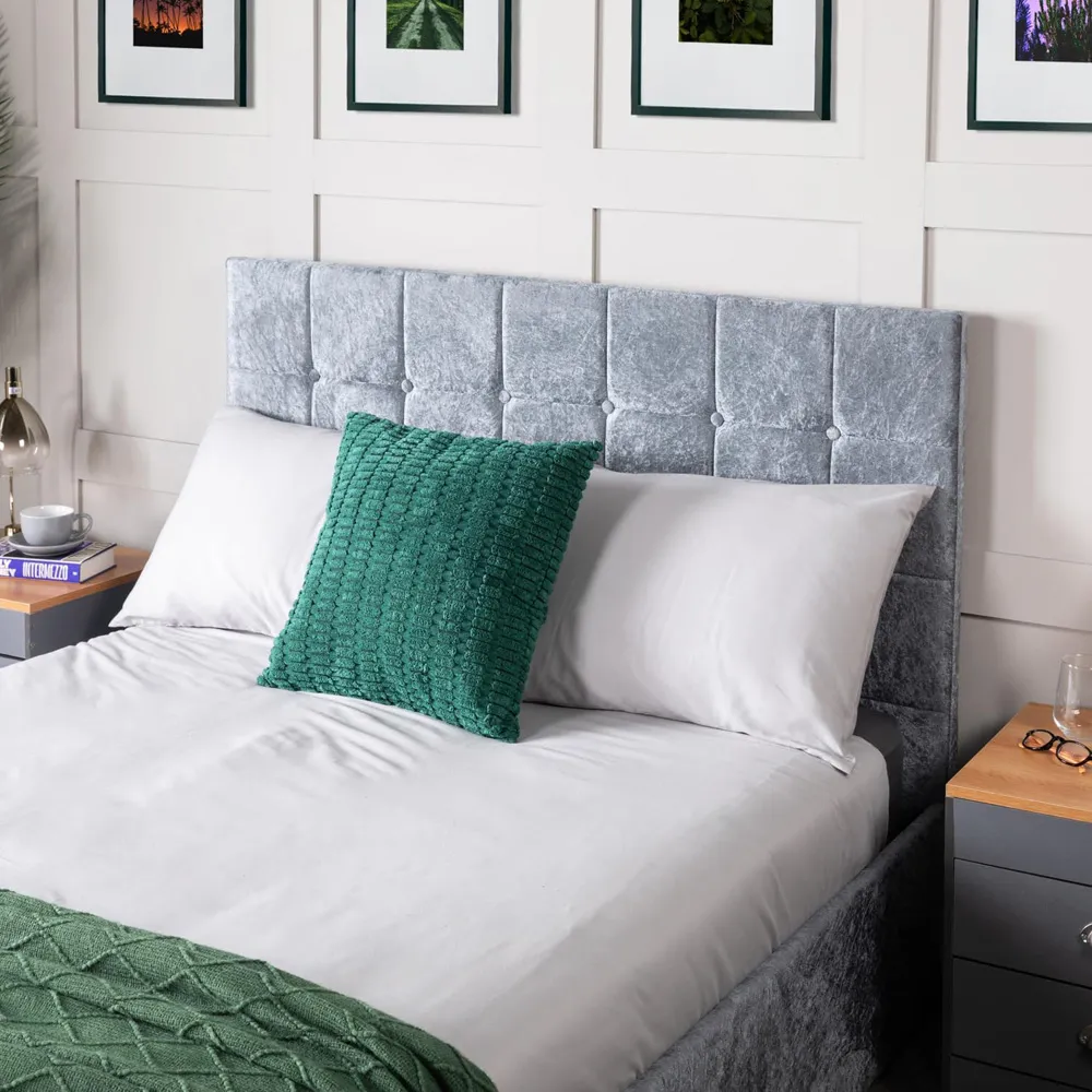 Single Ottoman Storage Bed - Silver, Crushed Velvet