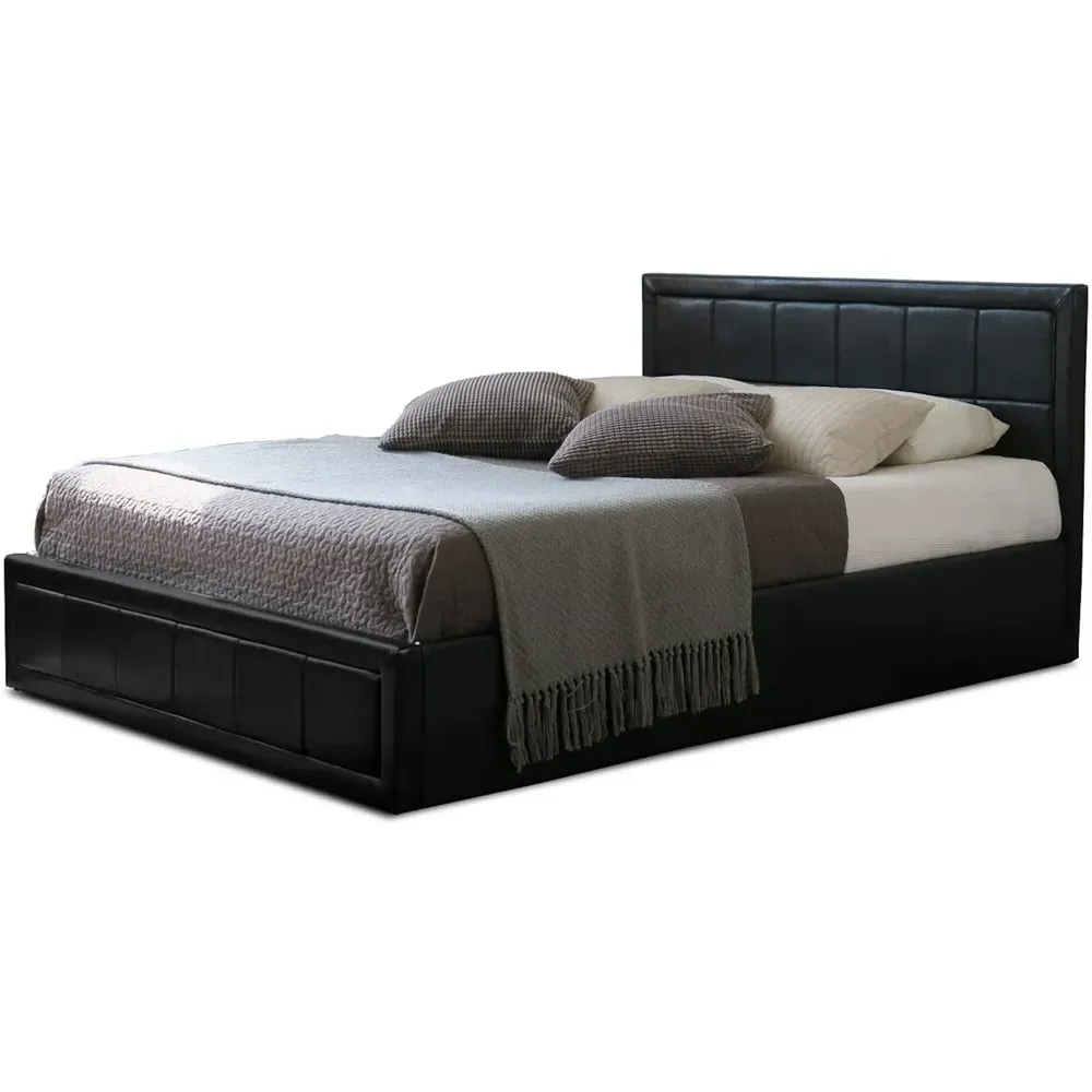 Single Ottoman Storage Bed with Mattress - Black, Leather