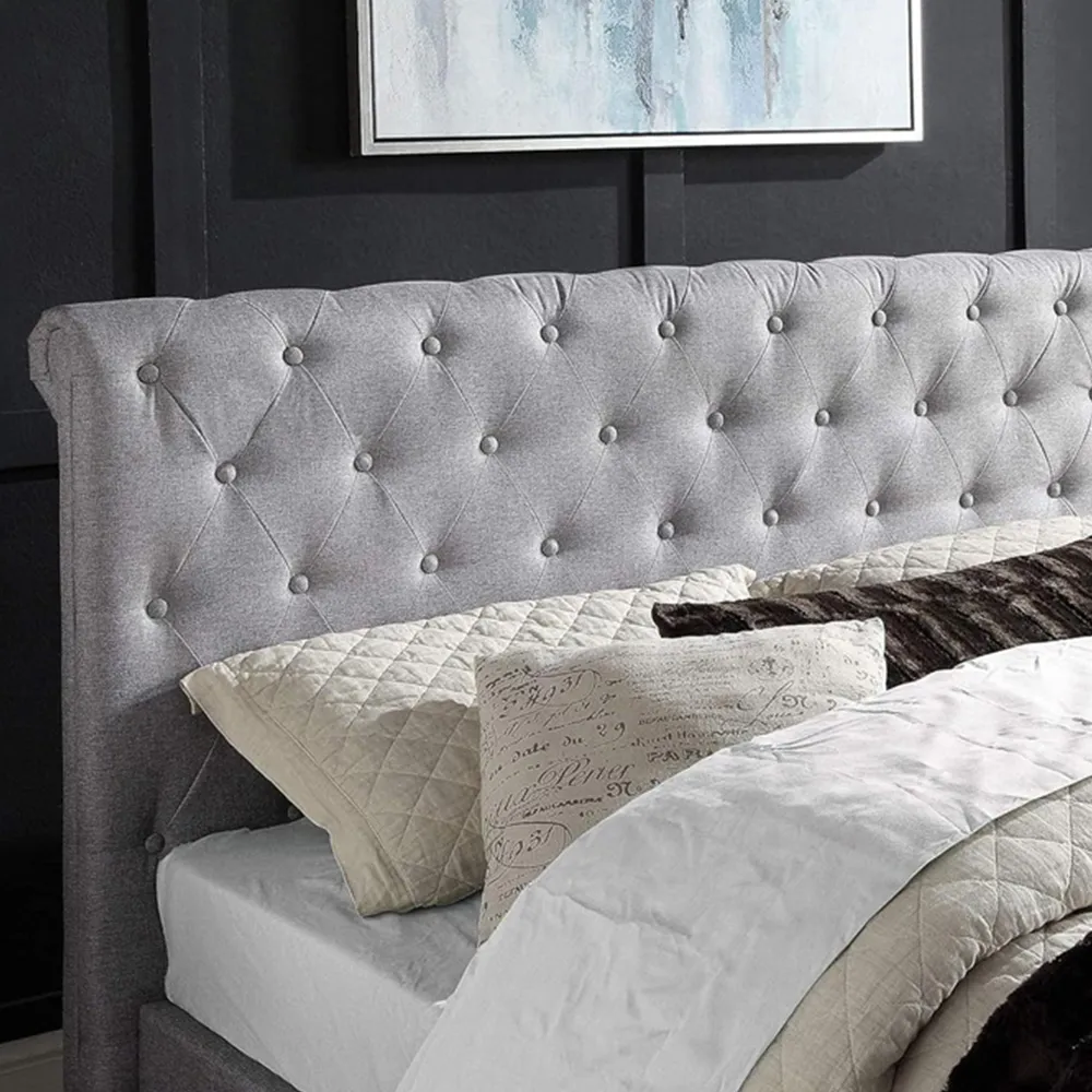 Single Sleigh Ottoman Bed with Mattress - Grey, Linen