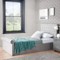 Single Sleigh Ottoman Bed with Mattress - Grey, Linen