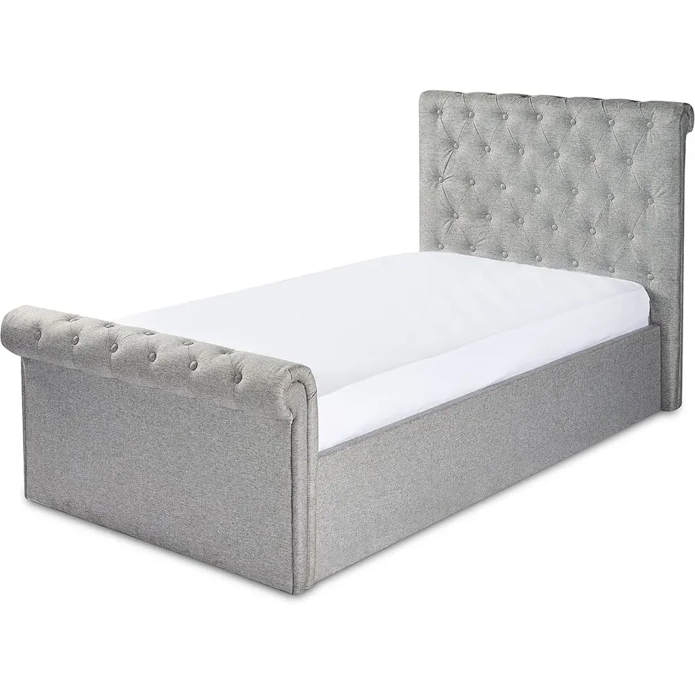 Single Sleigh Ottoman Bed with Storage - Grey, Linen