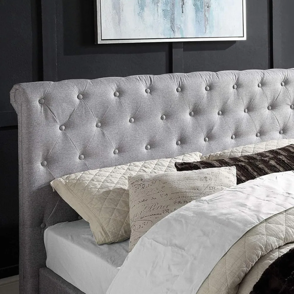 Single Sleigh Ottoman Bed with Storage - Grey, Linen