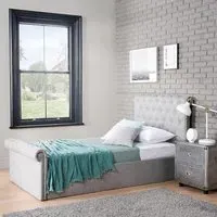 Single Sleigh Ottoman Bed with Storage - Grey, Linen