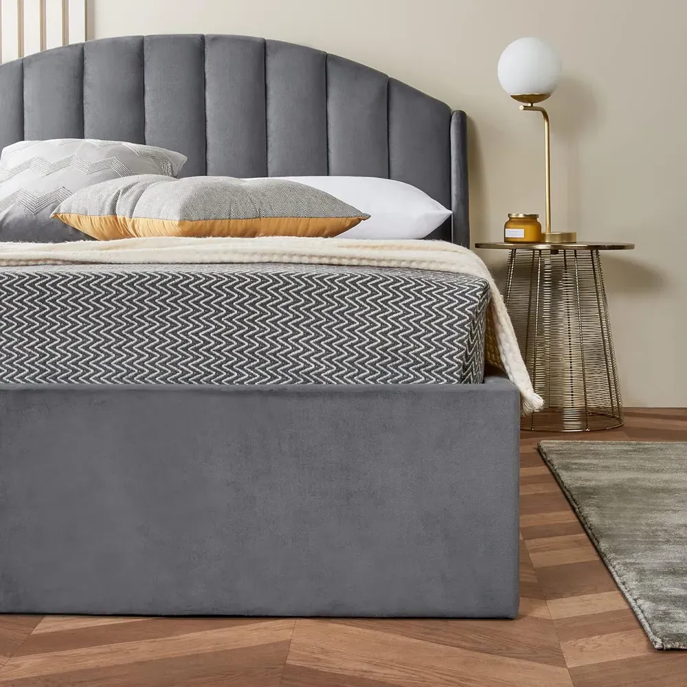 Single Velvet Winged Headboard Ottoman Storage Bed with Mattress - Grey