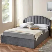Single Velvet Winged Headboard Ottoman Storage Bed with Mattress - Grey