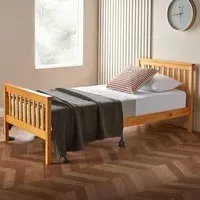 Single Wooden Bed Frame with Mattress - Brown, Pine