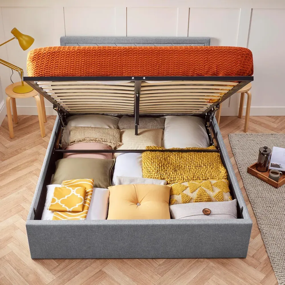 Small Double Bed Frame with Storage - Grey