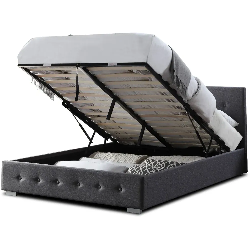 Small Double Ottoman Bed with Storage - Dark Grey, Linen