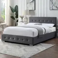 Small Double Ottoman Bed with Storage - Dark Grey, Linen