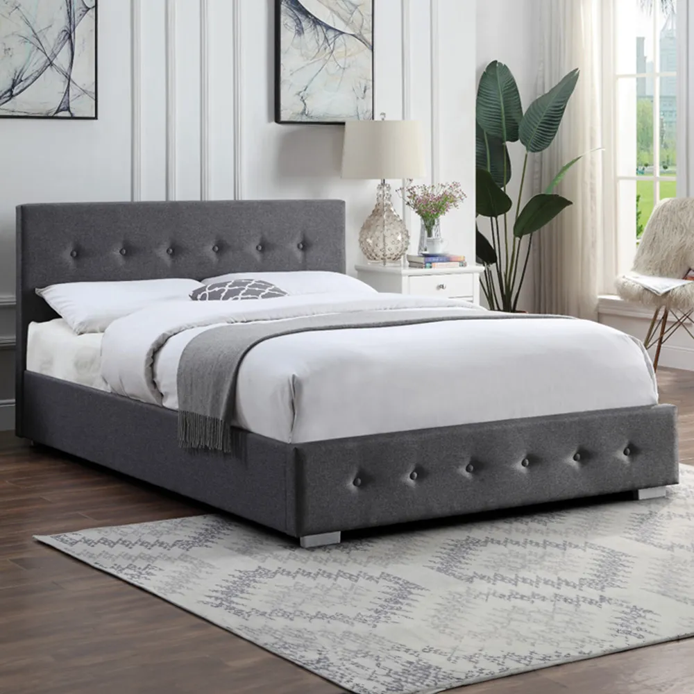 Small Double Ottoman Bed with Storage - Dark Grey, Linen
