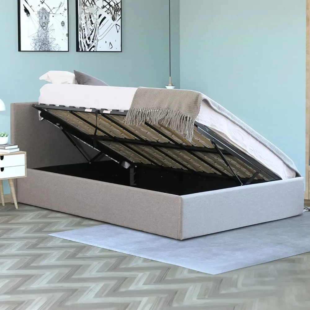 Small Double Ottoman Bed with Storage - Grey, Linen