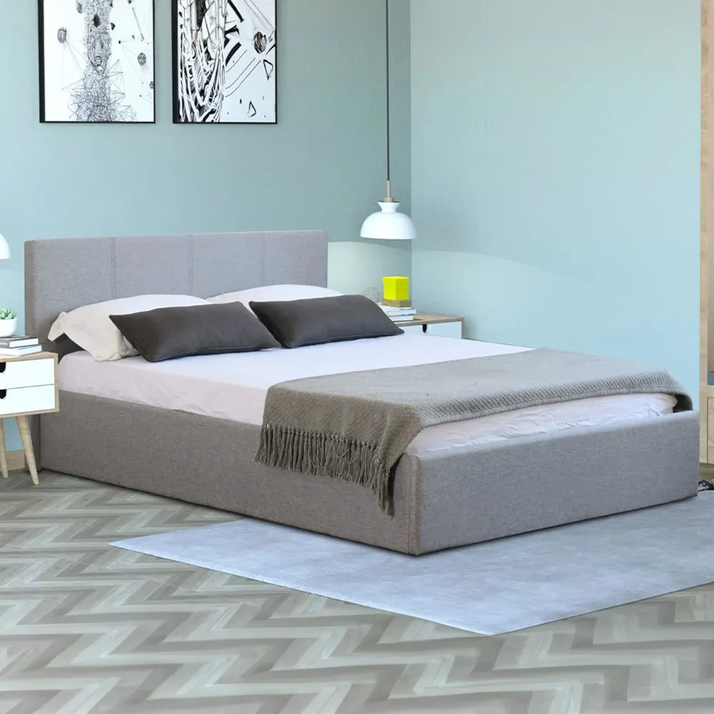 Small Double Ottoman Bed with Storage - Grey, Linen