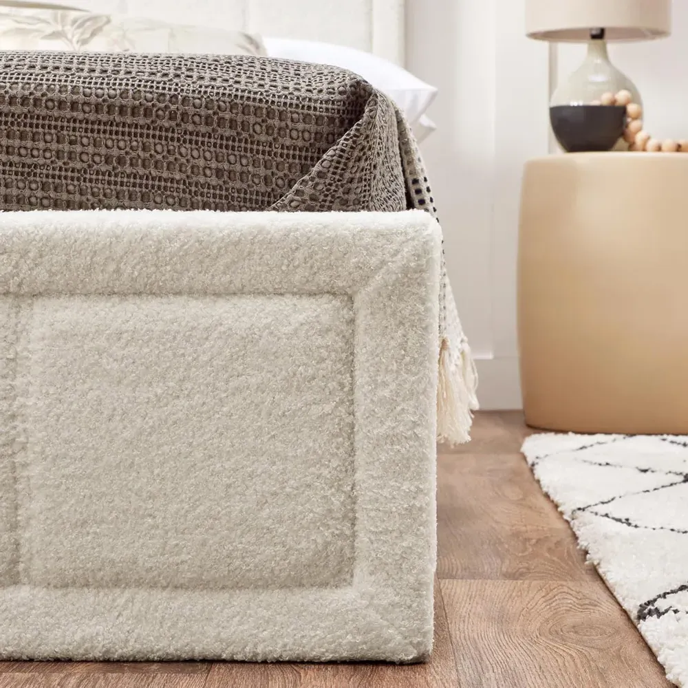 Small Double Ottoman Storage Bed with Gas Lift - White, Boucle