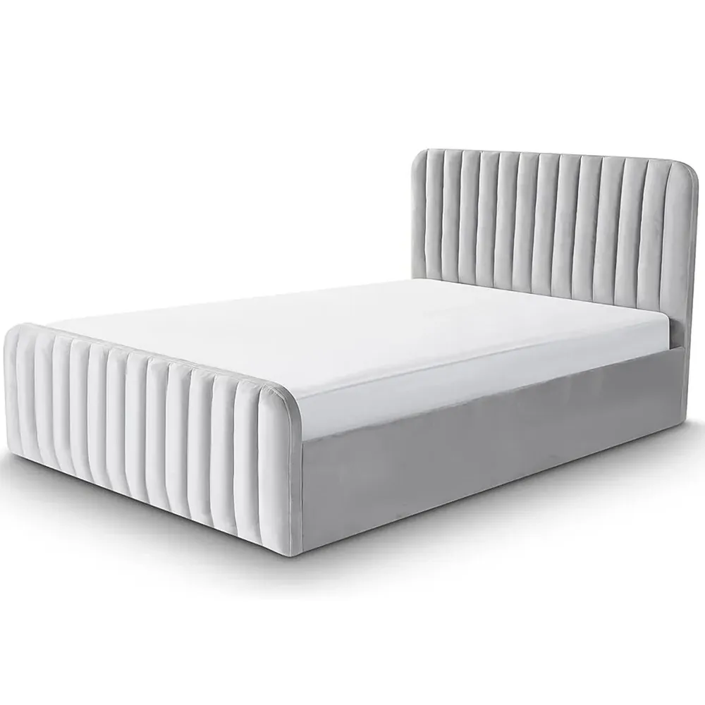 Small Double Velvet Ottoman Bed with Storage - Grey