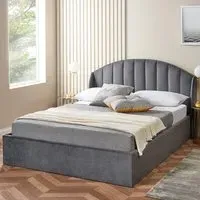 Small Double Winged Headboard Ottoman Storage Bed with Mattress - Grey, Velvet