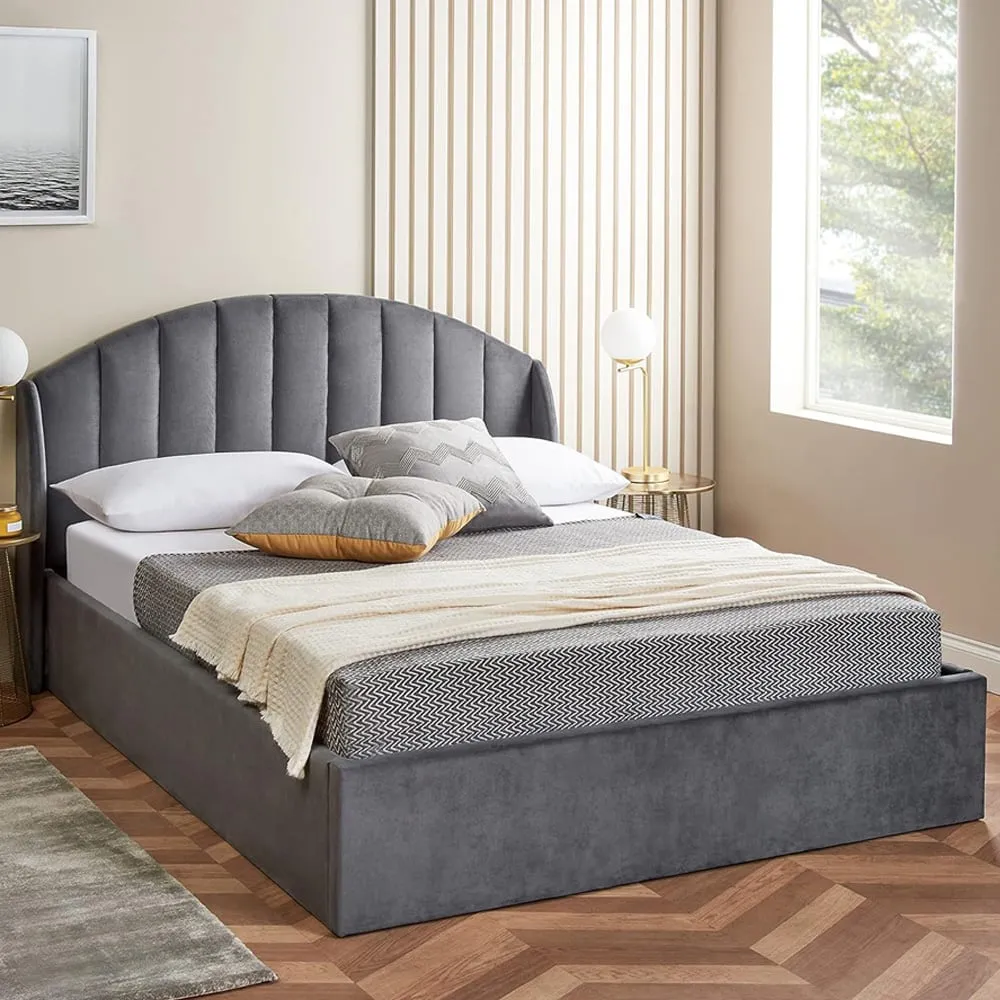 Small Double Winged Headboard Ottoman Storage Bed with Mattress - Grey, Velvet