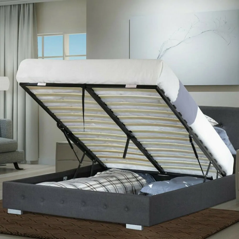 Super King Ottoman Storage Bed - Grey, Linen