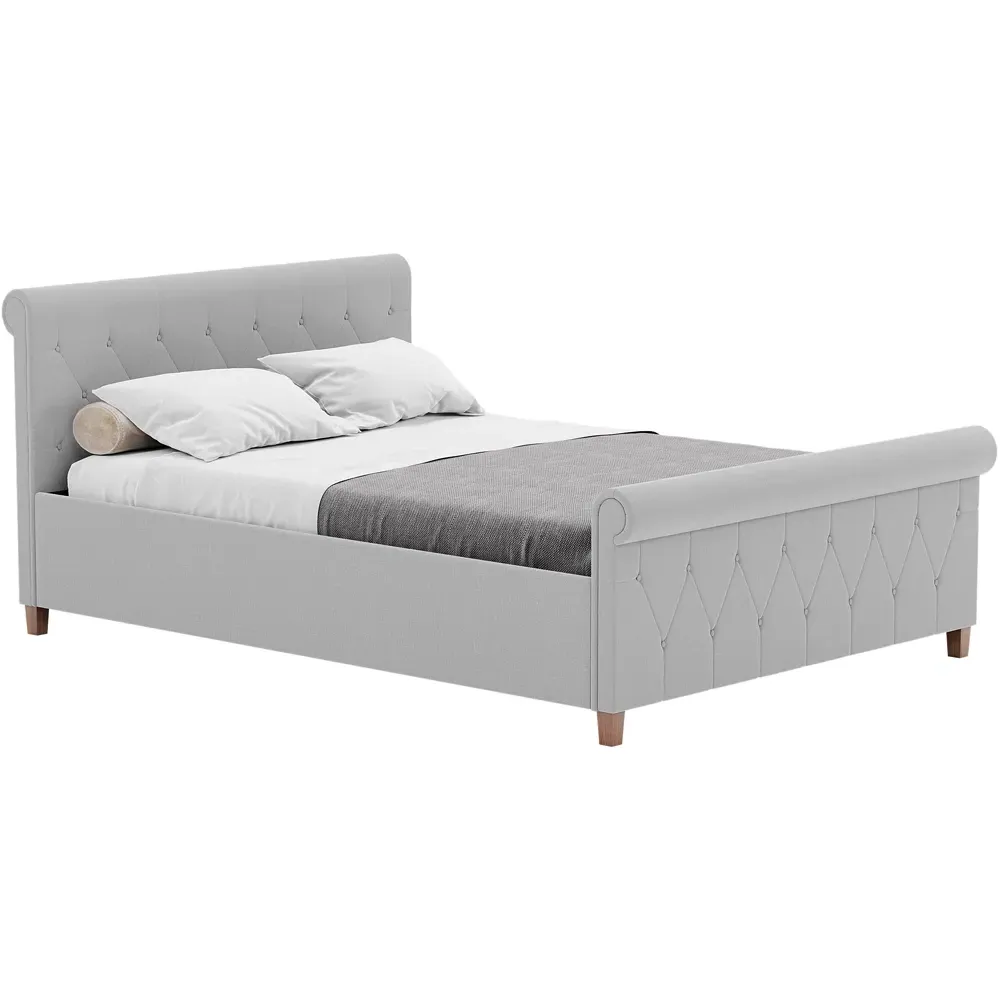 Vittorio Double Bed Frame - Grey, Linen