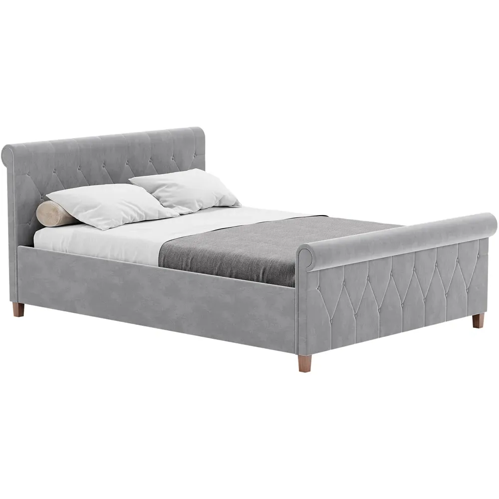 Vittorio Double Bed Frame - Grey, Velvet