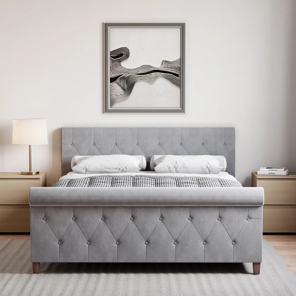 Vittorio Double Bed Frame - Grey, Velvet