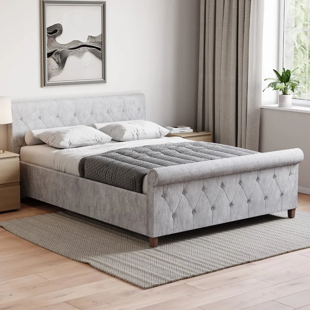 Vittorio Double Bed Frame - Silver, Crushed Velvet