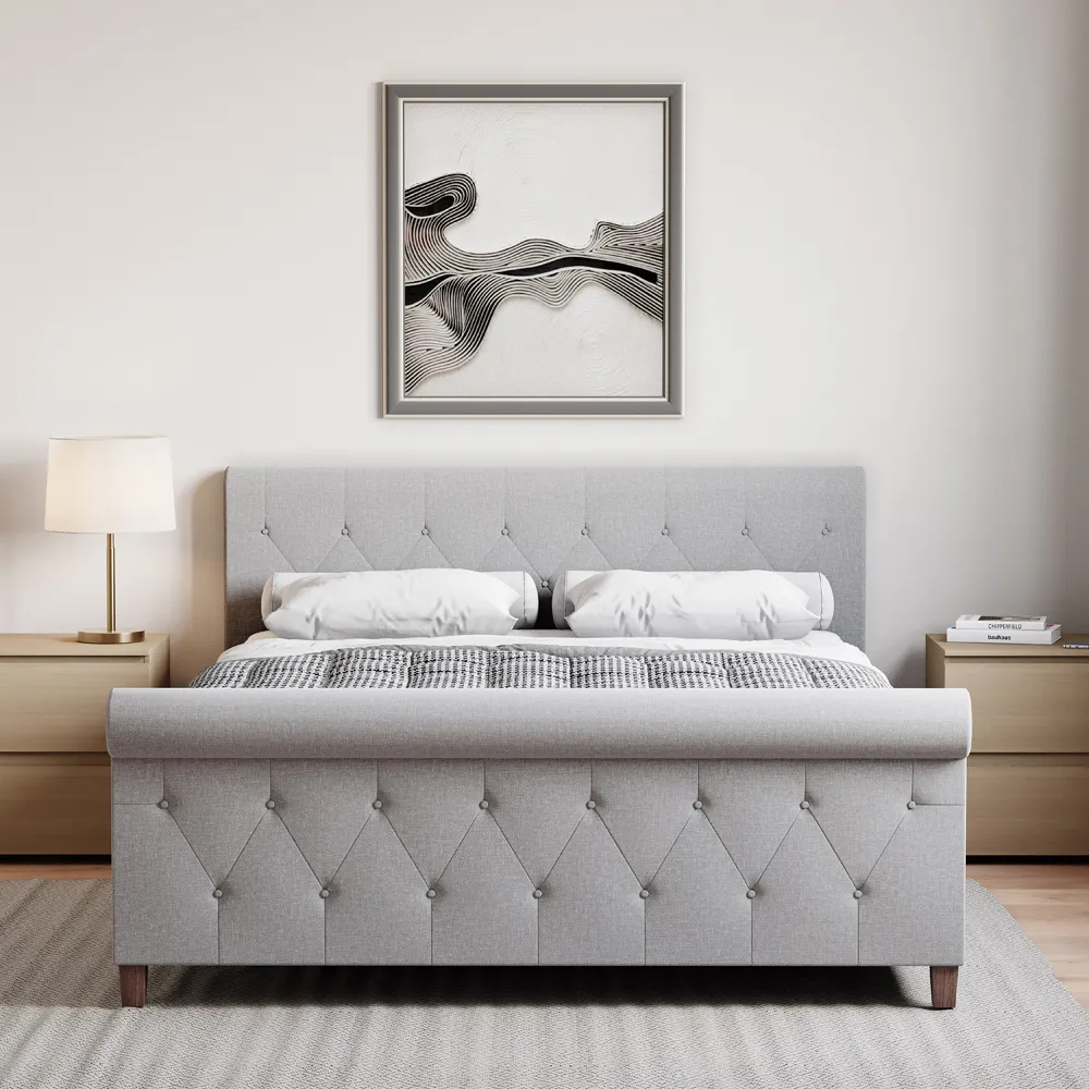 Vittorio King Size Bed Frame - Grey, Linen