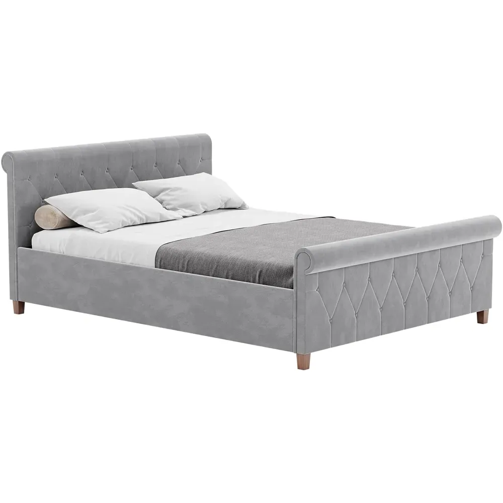 Vittorio King Size Bed Frame - Grey, Velvet