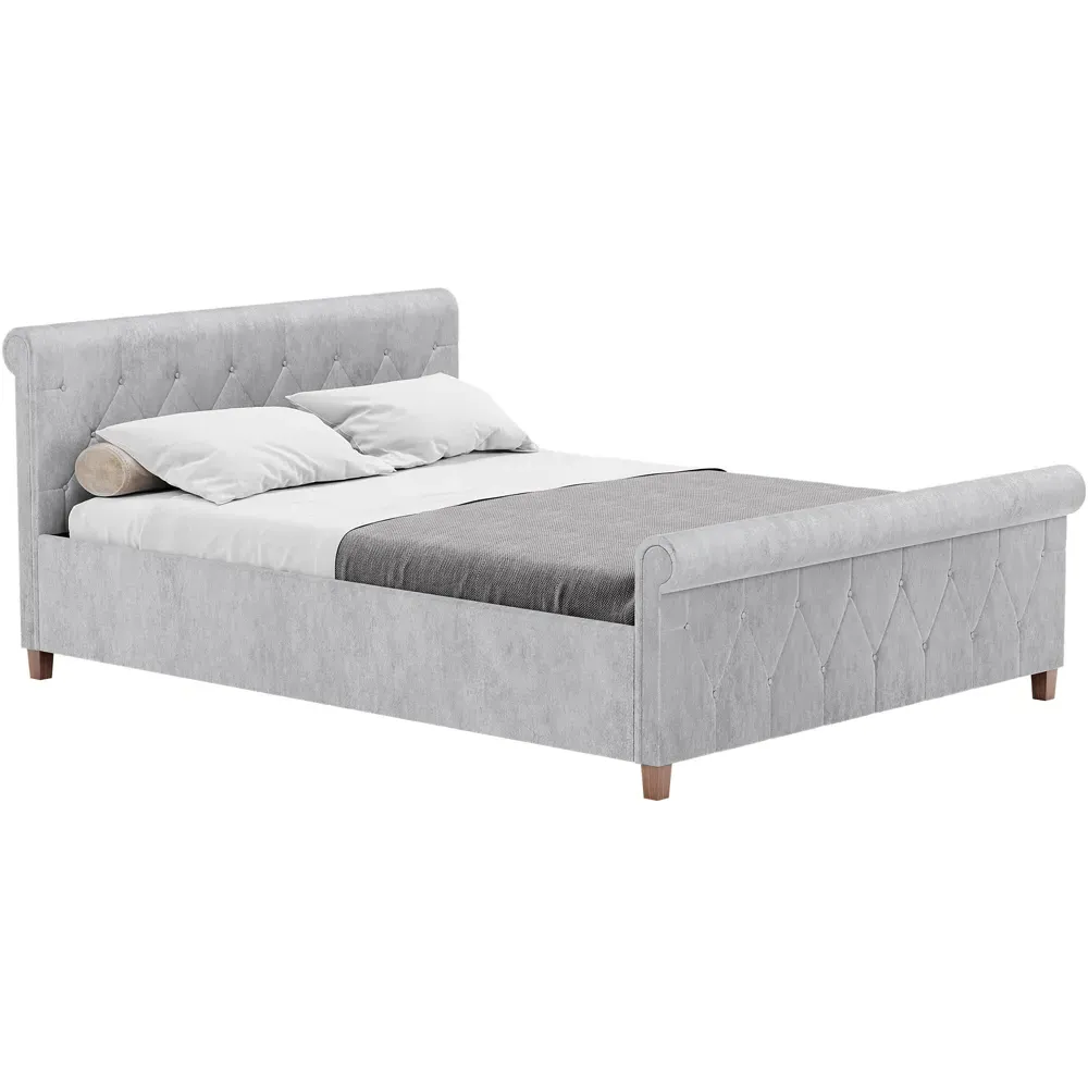 Vittorio King Size Bed Frame - Silver, Crushed Velvet