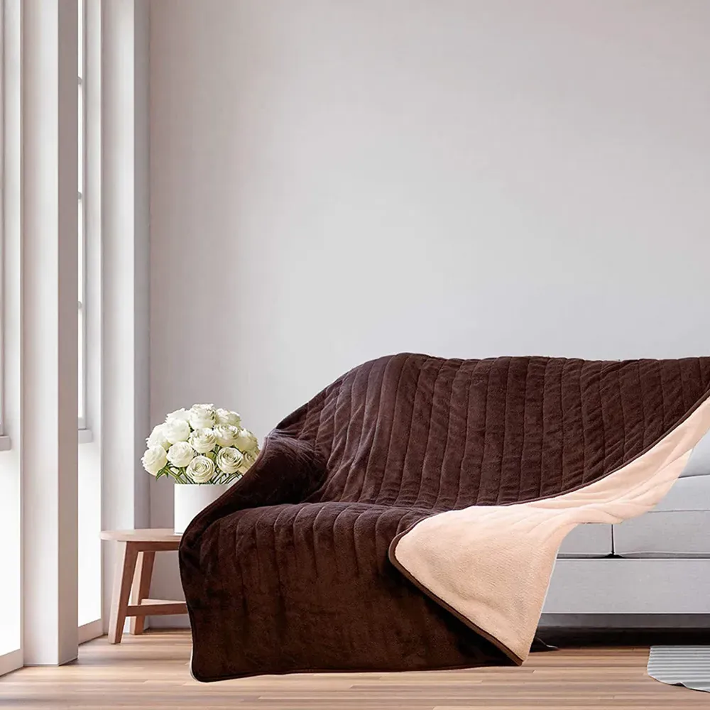 Reversible Electric Throw with Timer - Brown, Fleece