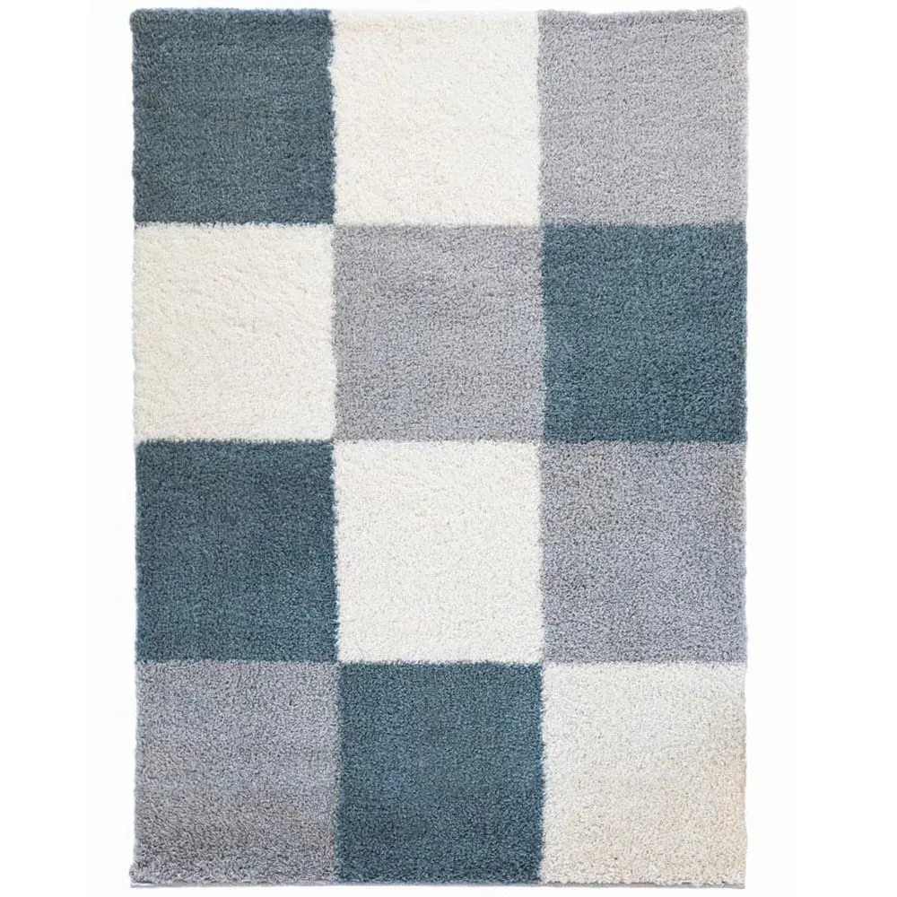 Blocks Snug Shaggy Rug - Blue, Polyester