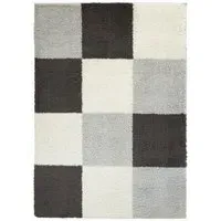 Blocks Snug Shaggy Rug - Grey, Polyester
