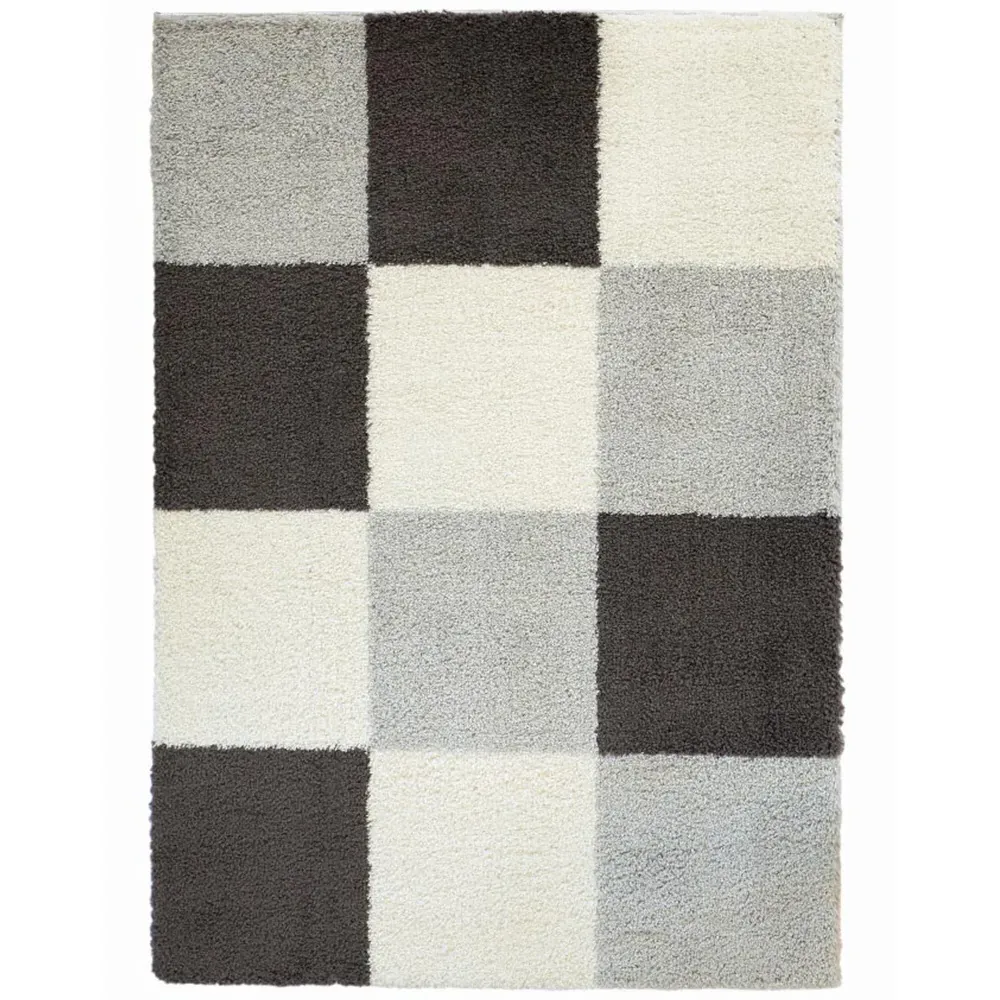 Blocks Snug Shaggy Rug - Grey, Polyester