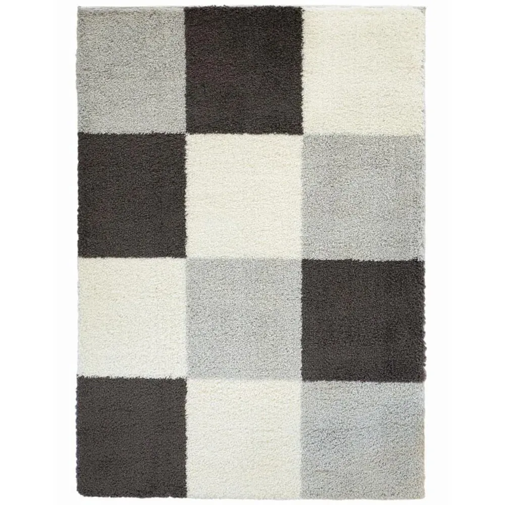 Blocks Snug Shaggy Rug - Grey, Polyester image