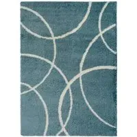 Blue and Ivory Bubbles Snug Shaggy Rug - Multi, Polyester