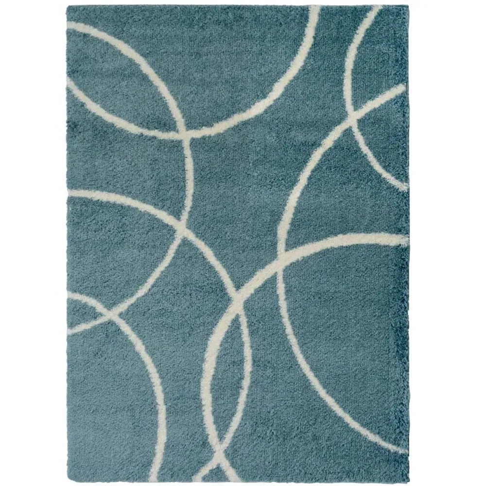 Blue and Ivory Bubbles Snug Shaggy Rug - Multi, Polyester image