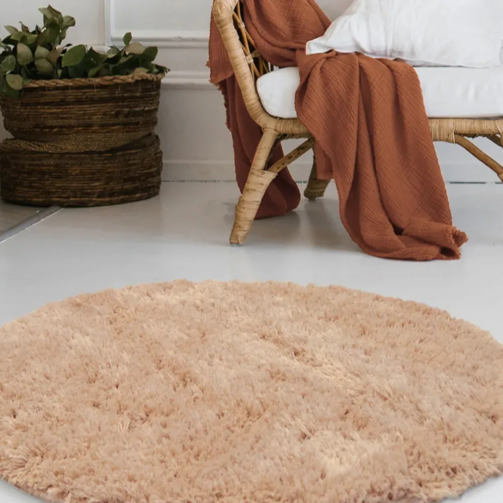 Champ Round Washable Shag Rug 100cm - Gold, Polyester