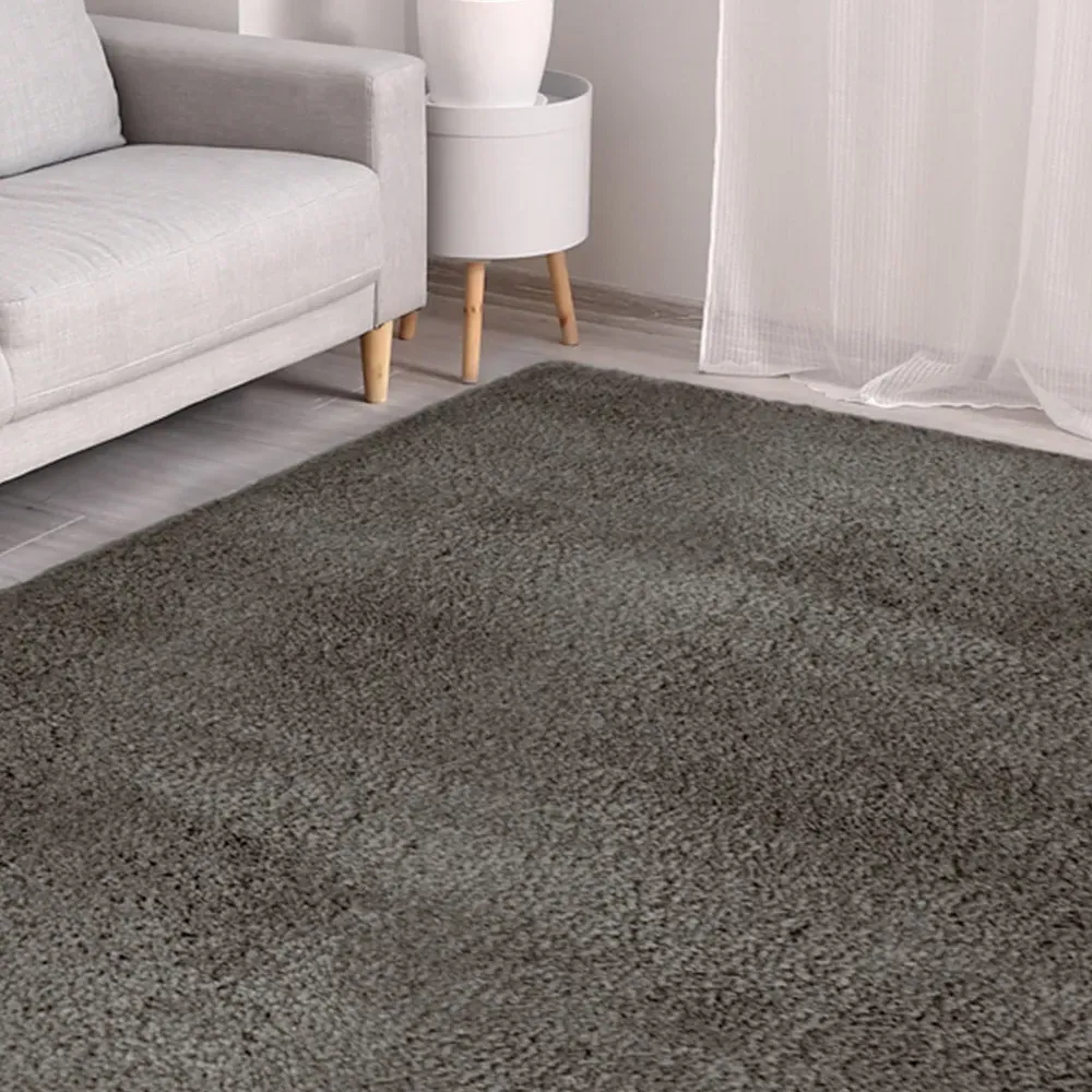Charcoal Snug Plain Shaggy Rug - Grey, Polyester
